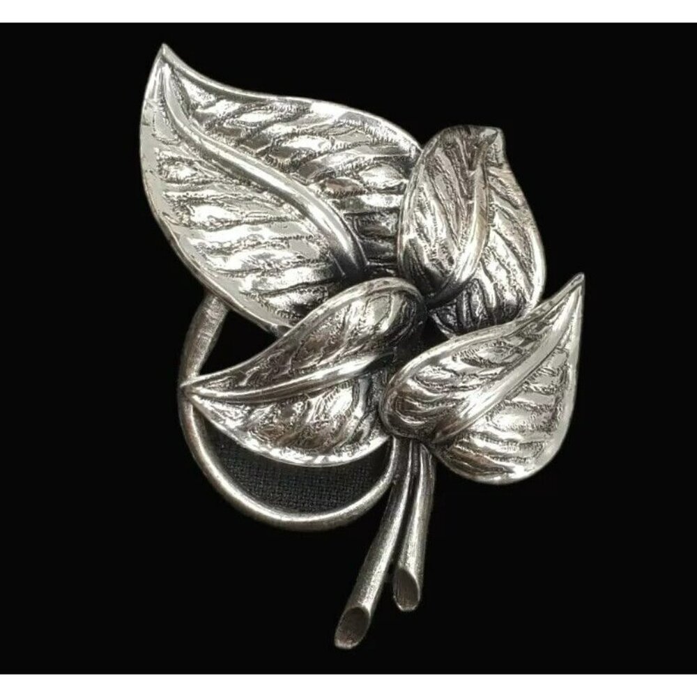 Tortolani Leaf Brooch Layered Leaves Silver Tone Pin Botanical Cluster 3.5" MCM - Picture 2 of 10